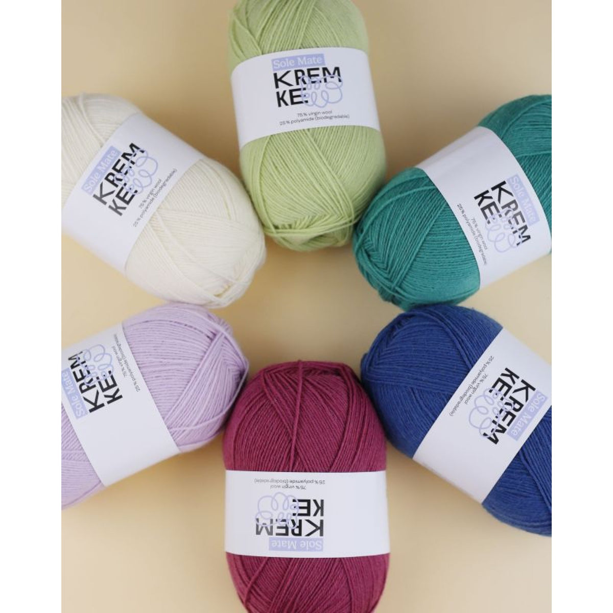 KREMKE Sole Mate – sechs farbige Sockengarnknäuel